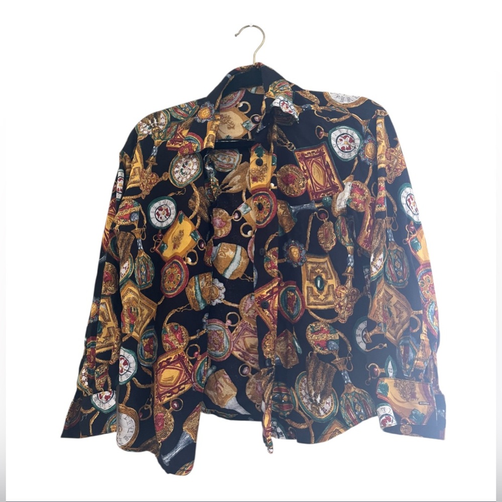 Vintage Old World Clock Button Down 🕰️